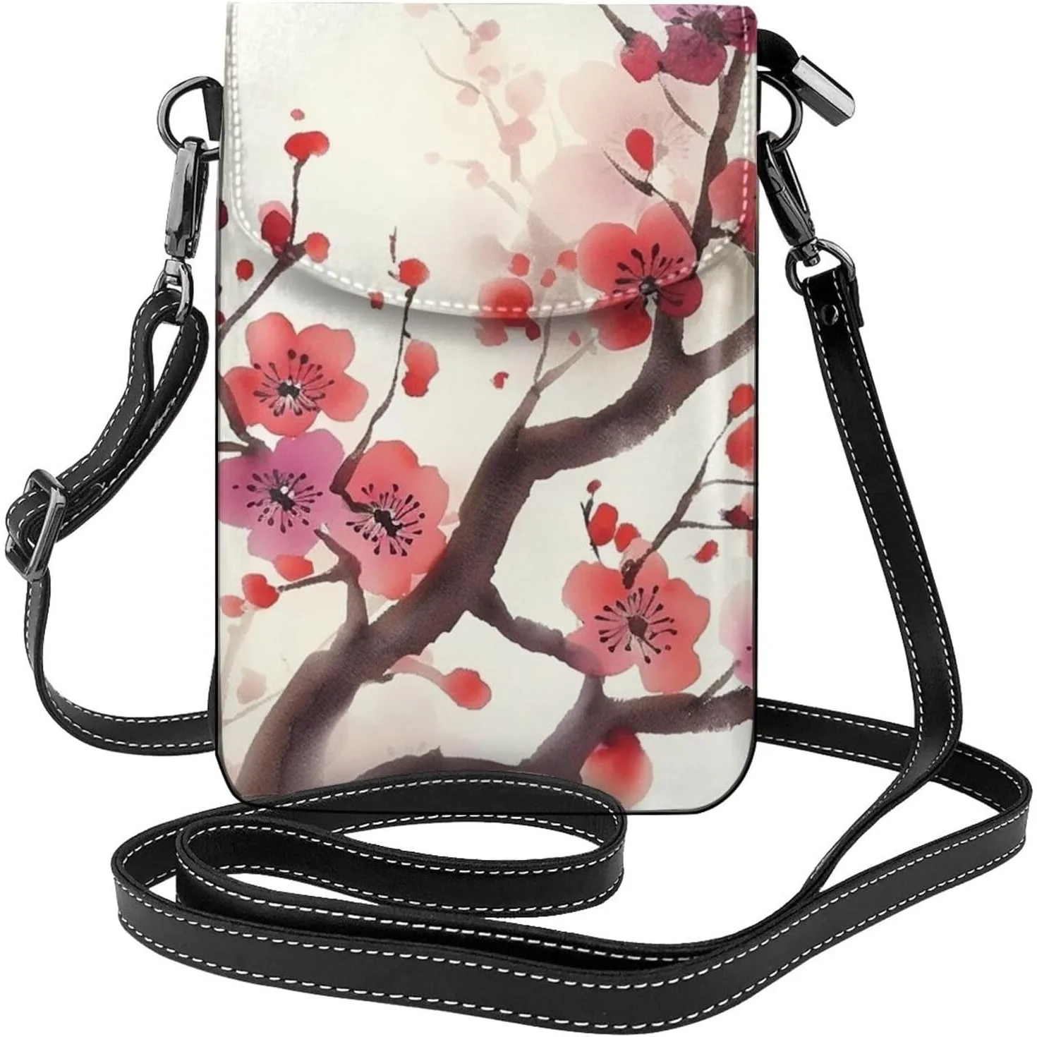 

Leather Small Crossbody Bags For Women Japanese Spring Plum Floral Phone Purse Cell Phone Bag Wallet Bag Cross Body