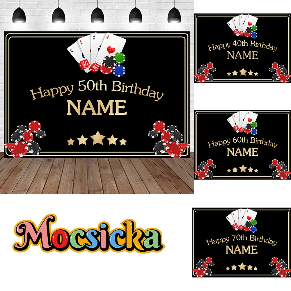 Customized Name Adult 50th Birthday Background Casino Theme Party Cook Card Toner Decoration Backdrop Boy Girl Photo Poster Prop