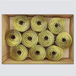 9000pcs 15 Degree Coil Nails Wire Collated Round Head Threaded Shank Construction Nails 50mm 55mm 64mm Pneumatic Nail Gun Nails