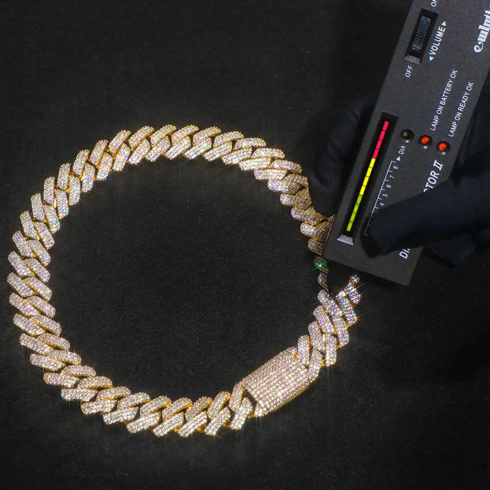 Drop Shipping Fine Jewelry Hip Hop Men 20mm Gold Plated Iced Out Vvs Moissanite Diamond Cuban Link Chain Necklace