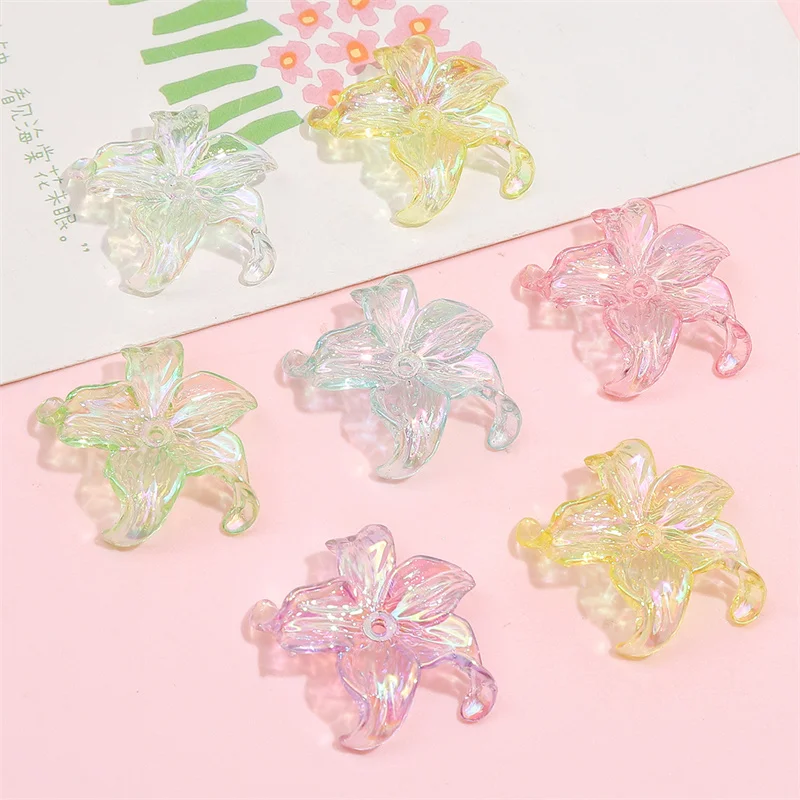 4pcs 30x30mm Acrylic Color Five Petal Flower Beads Loose Spacer Beads for Bracelet Necklace Earring DIY Jewelry Craft Making