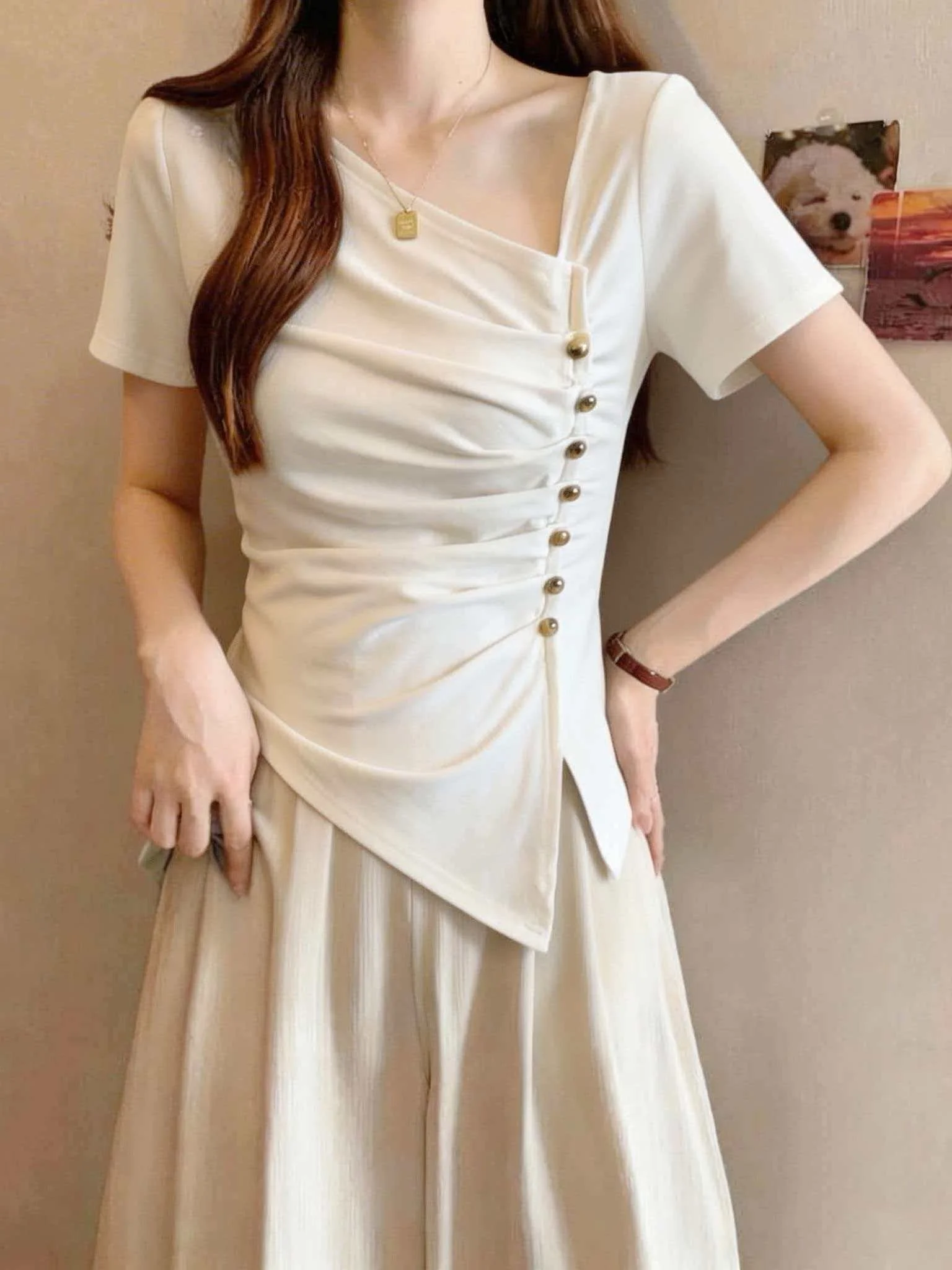 

Женская футболка больших размеров с коротким рукавом, свободного кроя, с эффектом утяжки на талии, премиум-класса, стандартной длины, повседневная, модная, одежда больших размеров