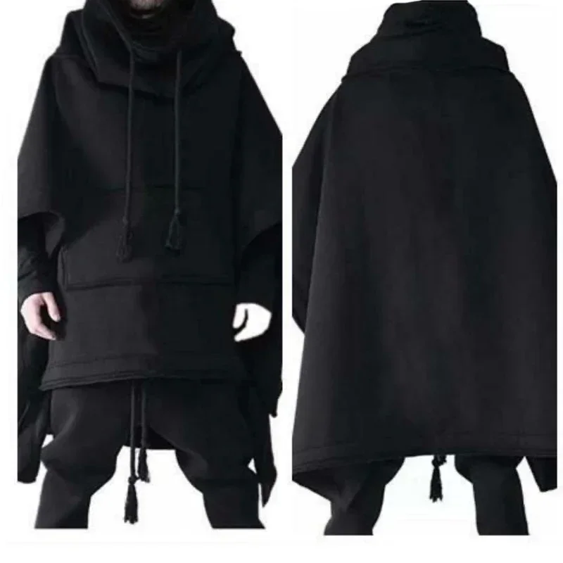 Men\'s Personality Cape Cape Long Bat Sleeve Coat Cape Hoodie Short Front Long Back