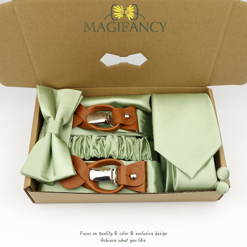 MAGIFANCY 5 قطعة الحمالة 7.5cmTie مجموعة الملونة الصلبة 3.5 سنتيمتر هدفين الرجال البوليستر حكيم السلمون الوردي الزفاف اليومي ملحق هدية #4