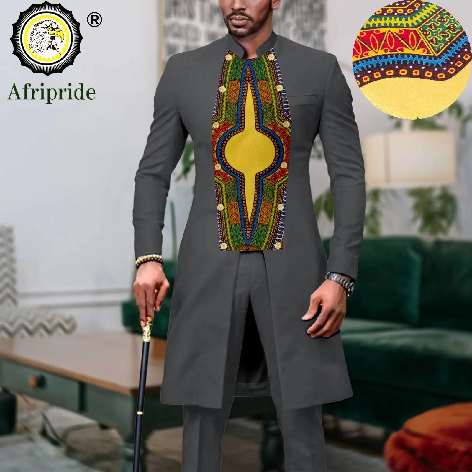 

African Suits for Men Double Breasted Full Sleeve Slim Fit Blazer and Pants 2 Piece Set Dashiki Clothes Print Outfits A2316064