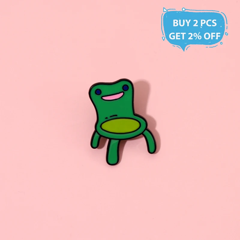Cute Frog Enamel Pin Green Chair with Smiling Child Seat Brooch On Backpack Clothes Punk Badge Gift for Friend Kids Jewelry