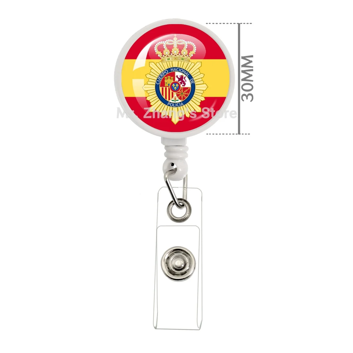 The Kingdom of Spain National Police 30MM Rotundity Glass Cabochon Brooch Cover Retractable Badge Reel Unisex Style Gift