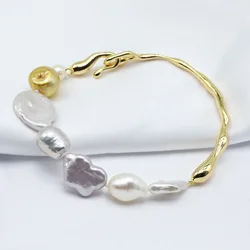 Natural Baroque Pearl Bracelet Irregular Shape Rainbow Colors Women's Bracelet Fashion Style Gold Silver Jewelry