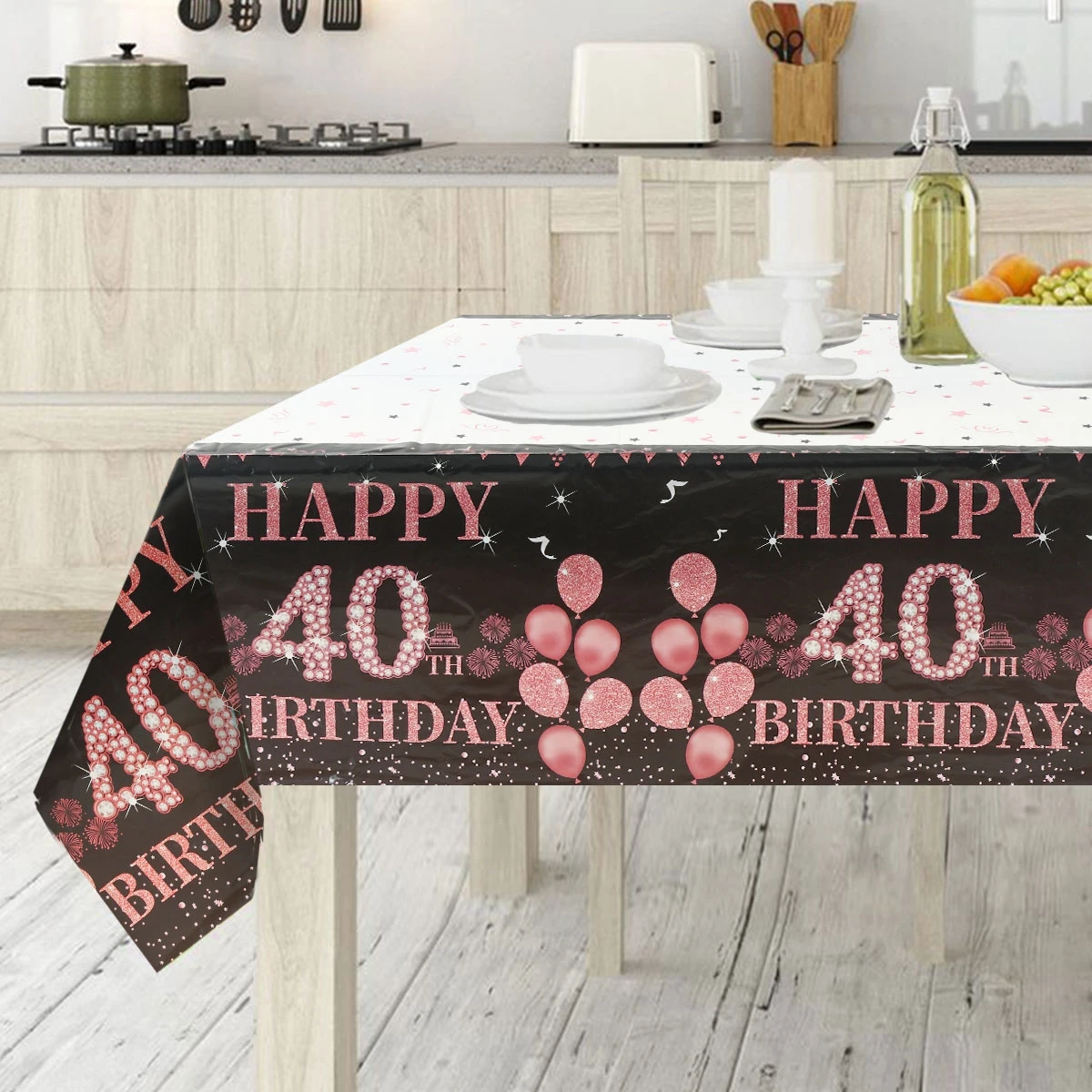 Black And Pink Birthday Tablecloth Happy Birthday Party Decoration 21 30 40 50 60 Years Old Birthday Party Table Decoration