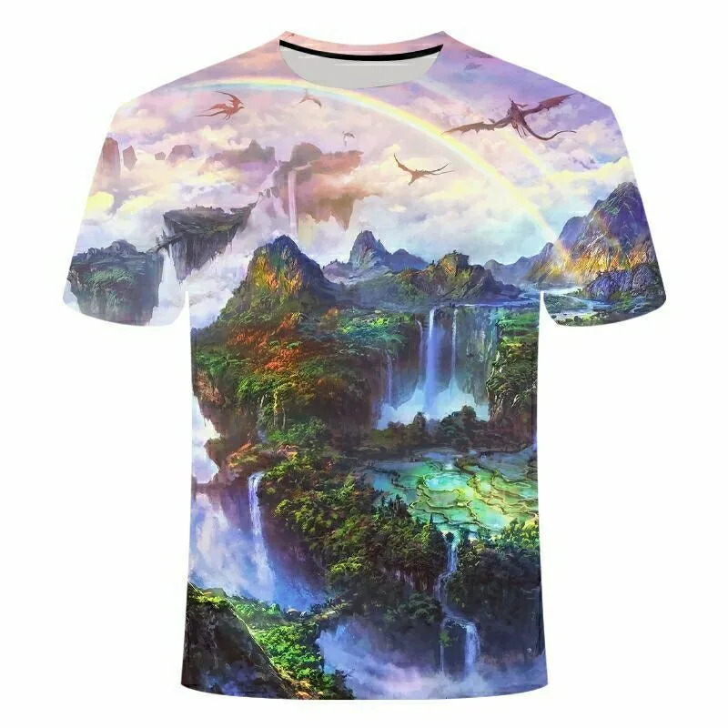 New Summer Tide Beautiful Landscape Picture Men T-Shirts Casual 3D Print Tees Hip Hop Personality Round Neck Short Sleeve Tops