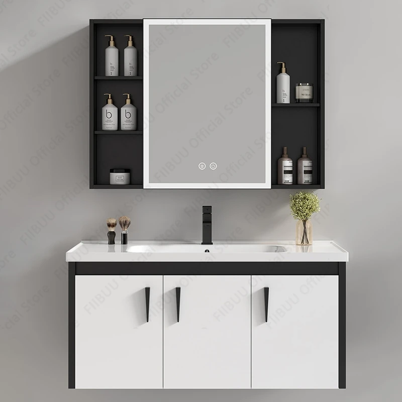 

Floating Wall Mounted Bathroom Vanity Set with Integrated Sink Basin Defog Smart Mirror Cabinet Combo Bathroom Large Storage