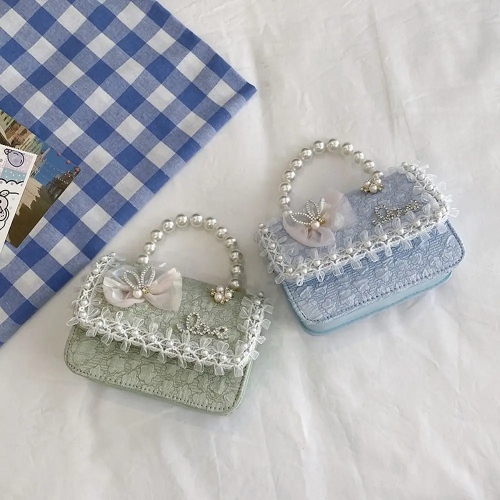 Fashion Pearl Lace Children's Crossbody Bag Princess Lightweight Girl Shoulder Bag Adjustable Handbag