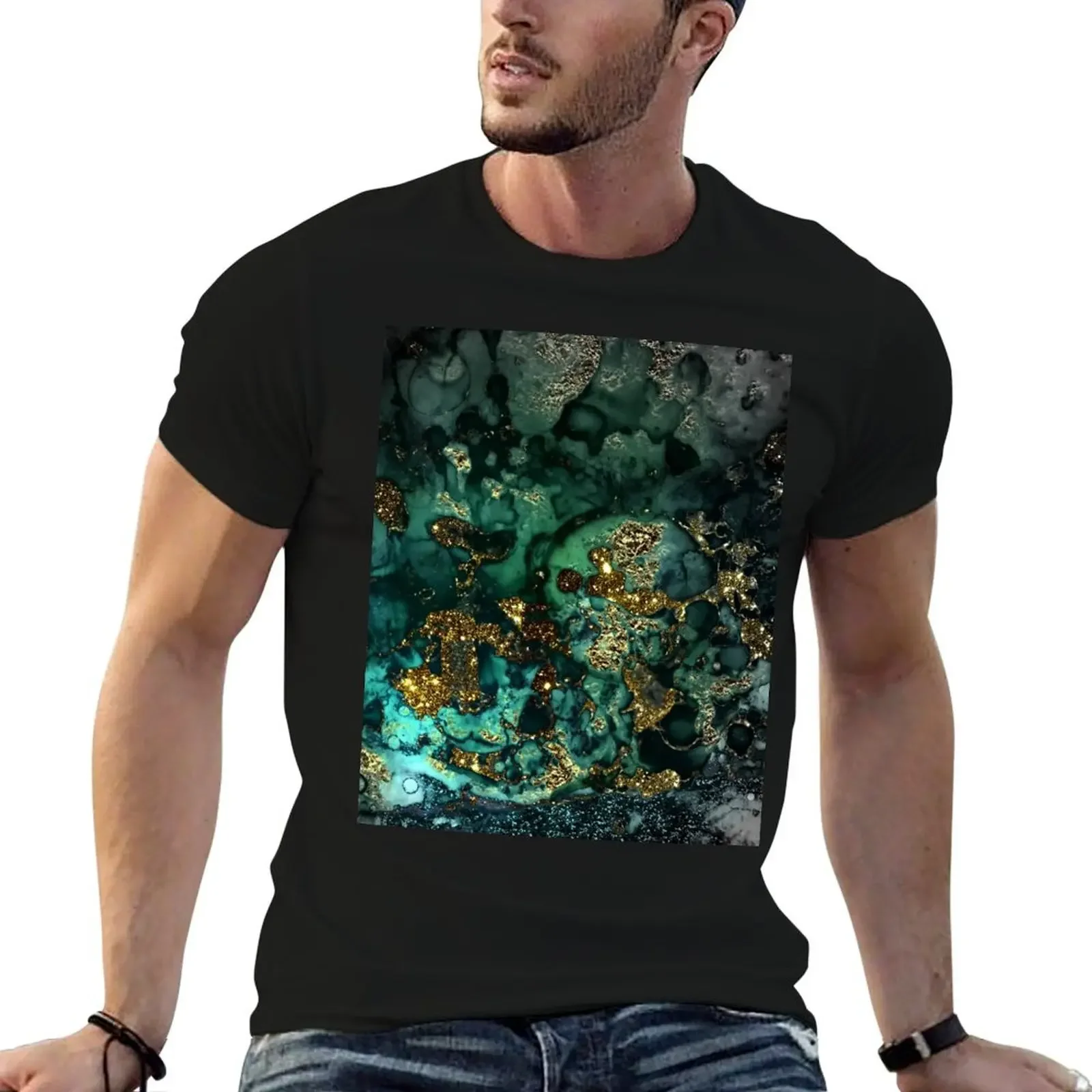 

Gold Indigo Faux Malachite Marble T-Shirt anime anime figures for a boy football t shirt mens tall t shirts