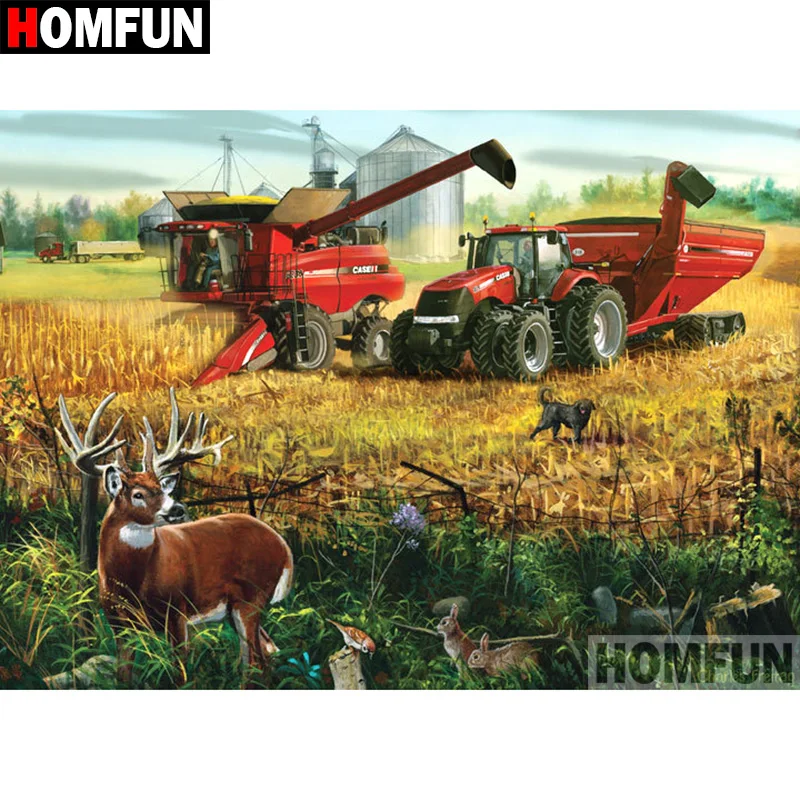 

HOMFUN 5D DIY Diamond Painting Full Square/Round Drill "Tractor scenery" Embroidery Cross Stitch gift Home Decor Gift A09179