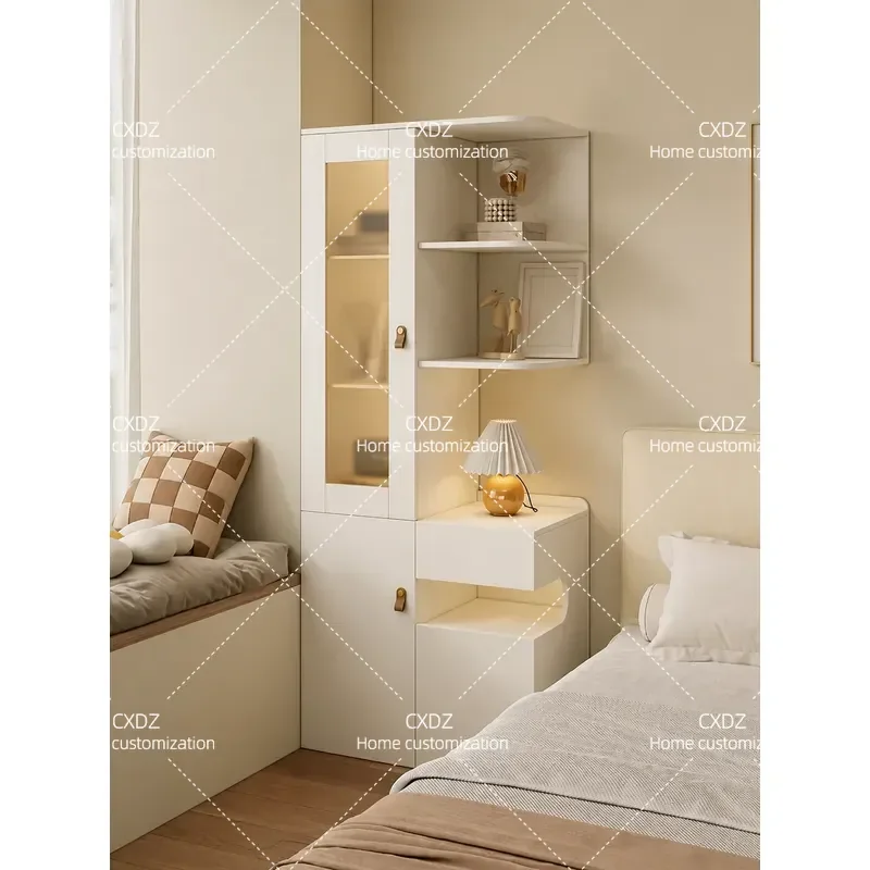 Cream Bedside Table Narrow Storage Cabinet for Bedroom Household Integrated High Nightstand with Storage Space 2026 New