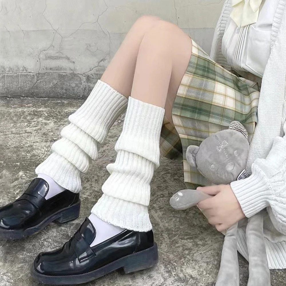 Calentadores de piernas Y2K para mujer, calcetines gruesos cálidos de estilo japonés Lolita, de Color sólido, para Otoño e Invierno