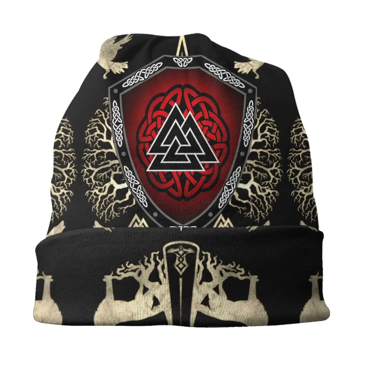 مخصص لطيف Vegvisir Valknut بونيه القبعات متماسكة قبعة للرجال النساء شتاء دافئ غامض Skullies Beanies قبعات #3