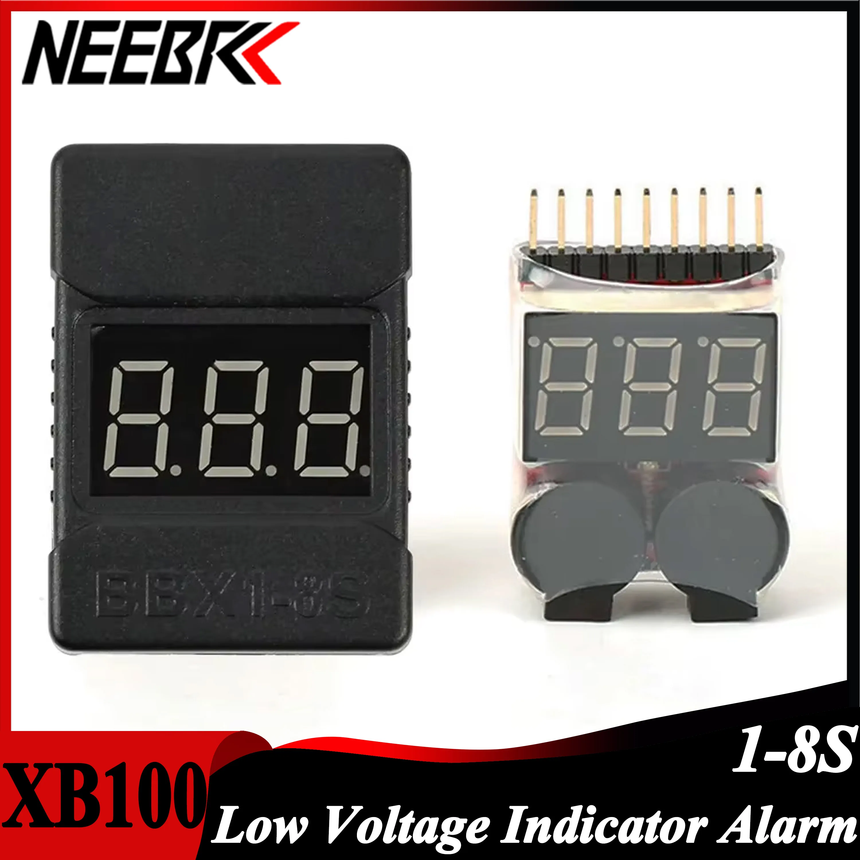 NEEBRC BX100 2 in 1 RC Battery Voltage Power Display Low Alarm Buzzer 1-8S Meter Tester Monitor for RC Car Drone Aircraft Part