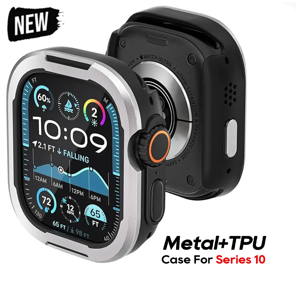 Metal + TPU Case For Apple Watch 46mm 45mm 44mm 42mm 41mm Protector Frame Cover For iWatch Series 10 9 8 7 6 5 4 SE Ultra 2 49mm