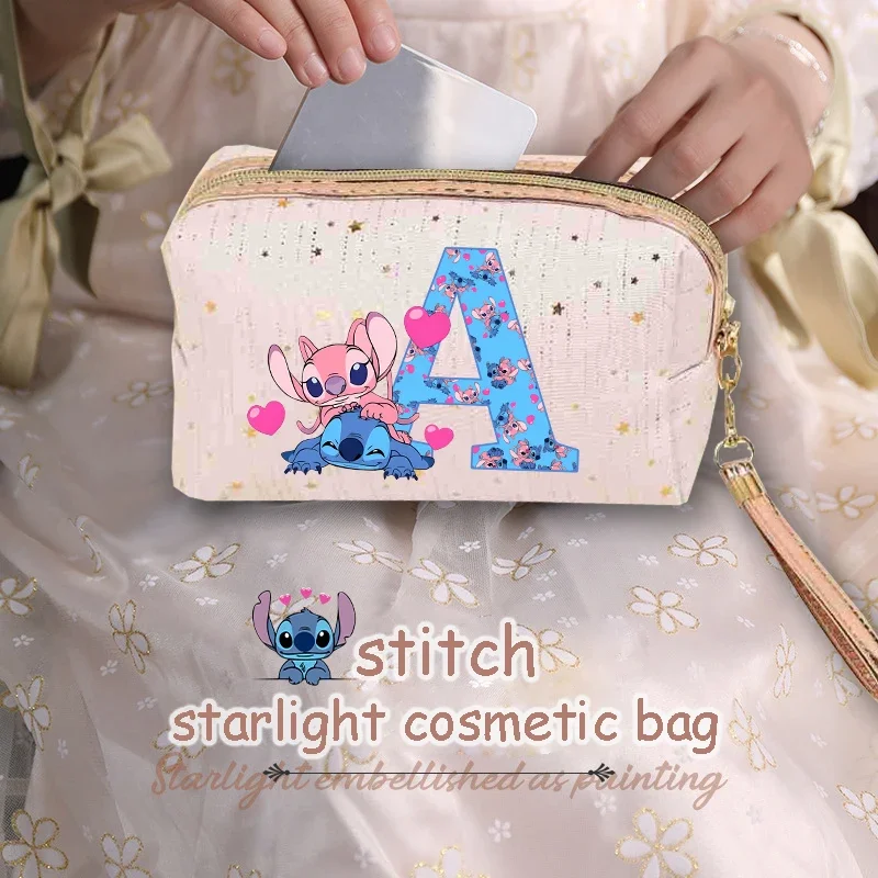 Disney Stitch Cosmetic Bag Rain Bronzing Star Storage Bags for Women Stich Portable Travel Solid Color Zipper Small Makeup Gifts