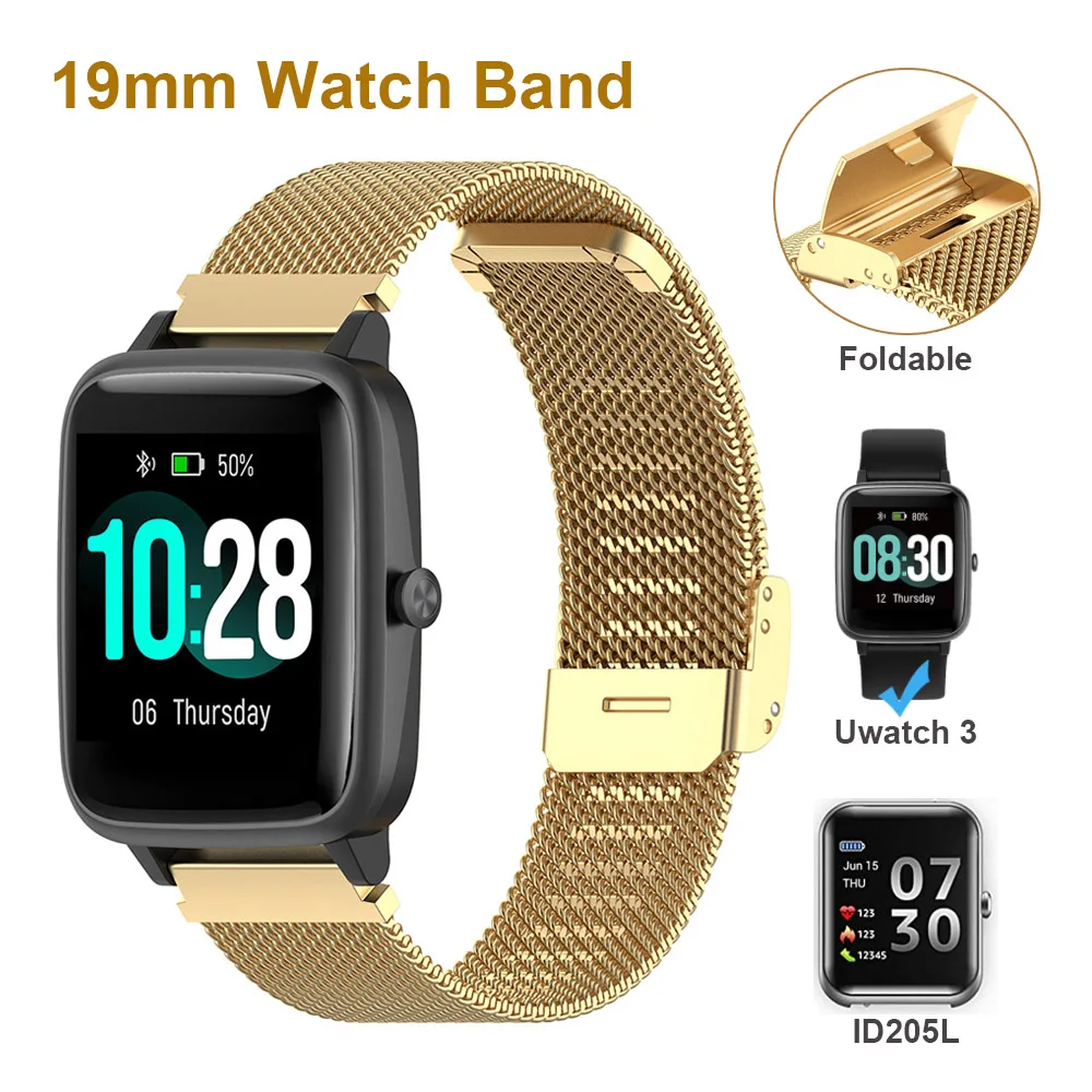 Watch Band for 19mm ID205L Veryfitpro SmartWatch Stainless Steel Bracelet Replacement Strap for Uwatch 3 ID205G ID205 ID205U