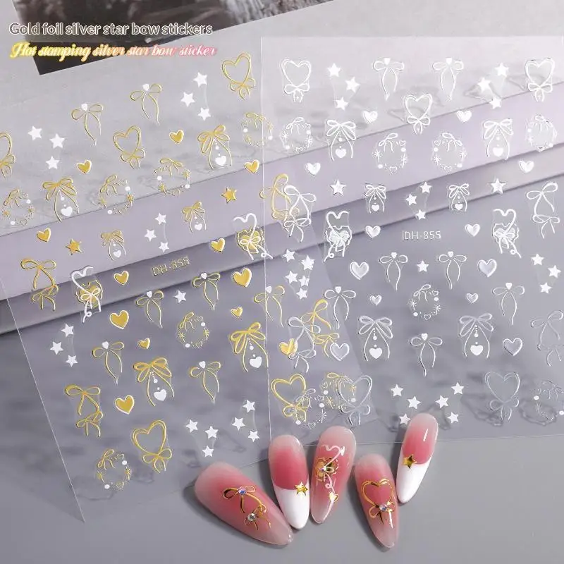 Line French Bow Nail Stickers 3D Simple And Versatile Love Bow Nail Stickers Jewelry DIY Nail Art Decoration Slider