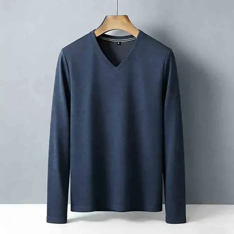 Herren Business Casual V-Ausschnitt Langarm T-Shirt Weiches Dehnbares Einfarbiges Kamel-Oberteil für das Büro