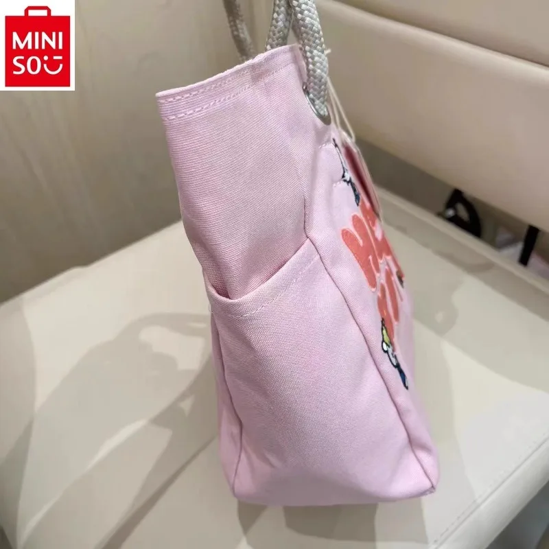 MINISO 2024 Fashion New High Quality Embroidered Hello Kitty Cartoon Handbag for Women, Sweet and Versatile Storage Bag