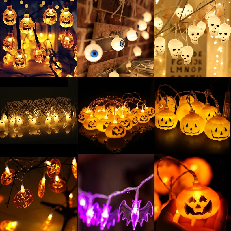 1.5M 10LED Halloween LED Light String Pumpkin Spider Bat Lamp Horror Ghost Festival Home Garden Halloween Party Decoration