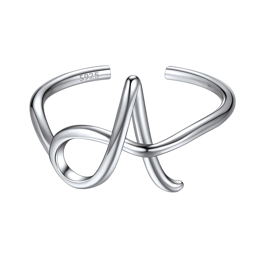 

ChainsPro 925 Sterling Silver Hollow Out Initial Letters Rings Cuff for Women A-Z Stackable Ring Jewelry Gift for Her CP713