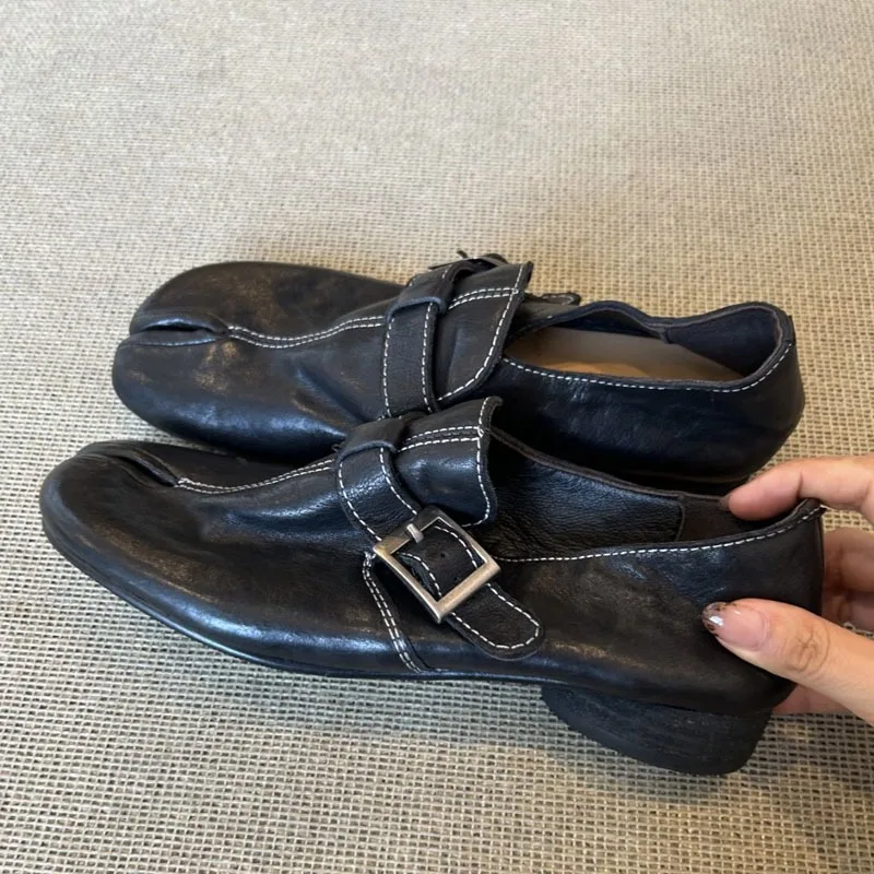 Women's Split Toe Casual Pump | Buckle Strap | Chunky Platform | Handmade | Black | UNITYPUREMAX™ Women's Split Toe Casual Pump | Buckle Strap | Chunky Platform | Handmade | Black | UNITYPUREMAX™