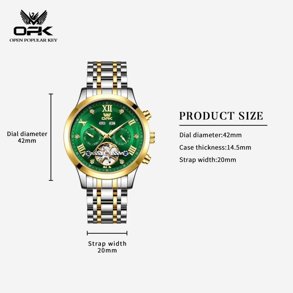 OPK 8198 Original Brand Automatic Wristwatch for Man Date 30M Waterproof Luminous Classic Business Men's Mechanical Watches