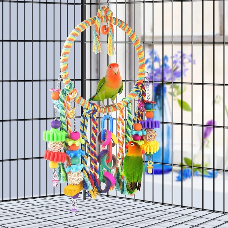 

Bird Cage Toy Ring Perch Colorful Beads Plastic Chew Reducing Boredom