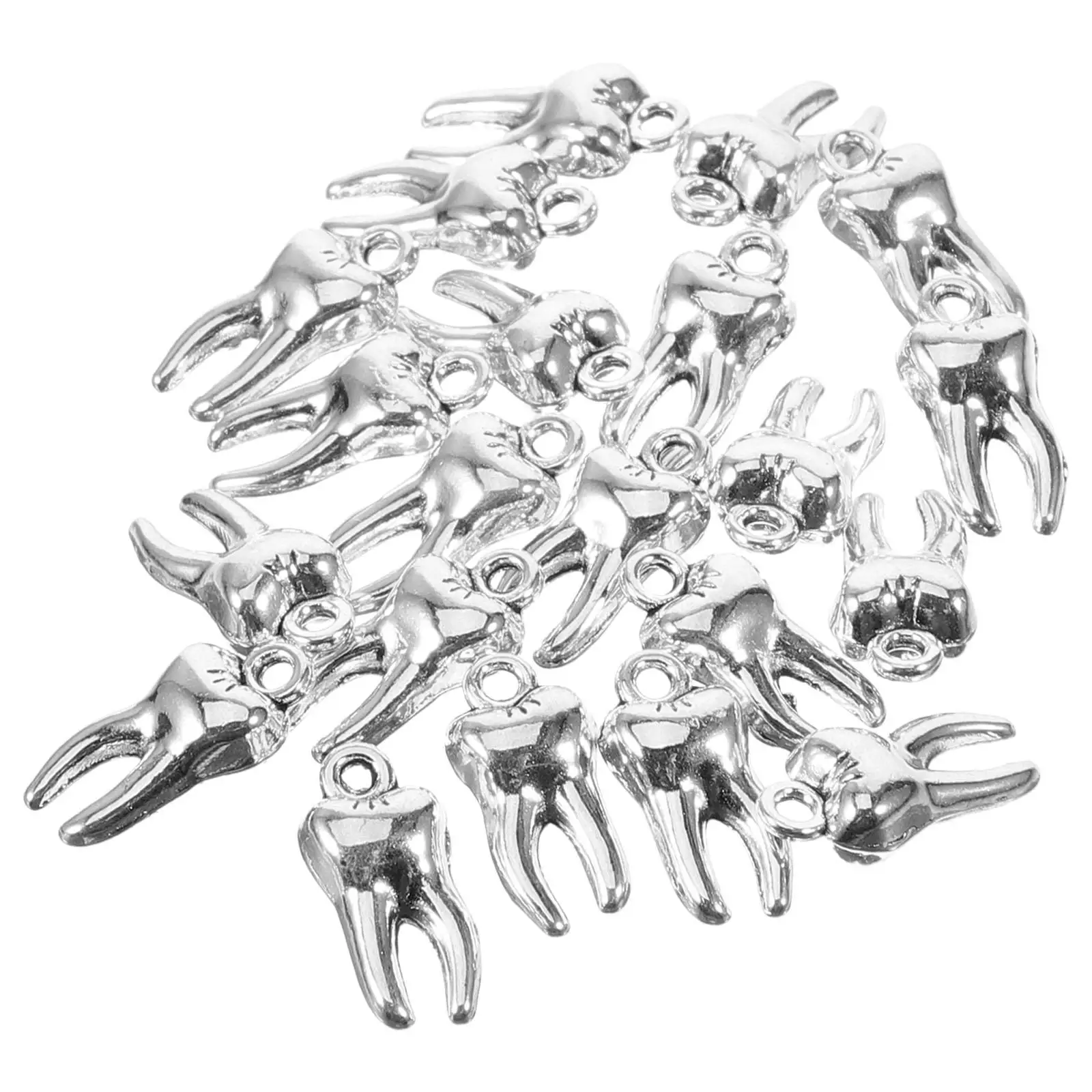 

50pcs Teeth Necklace Charm Artificial Decorative Jewelry Supplies Lightweight Charms For Necklace Making Silver Color