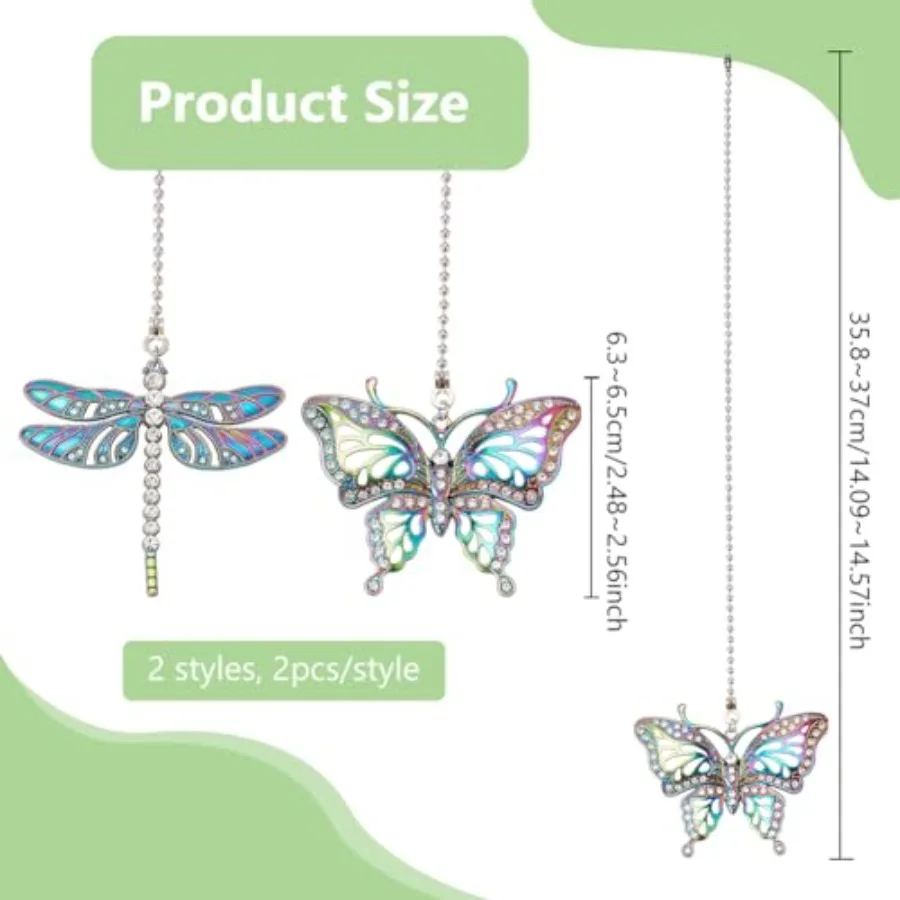 4Pcs Butterfly and Dragonfly Alloy Ceiling Fan Pull Chain Extenders, Retro Rainbow Ceiling Fan Extension with Steel Ball Chain view 3