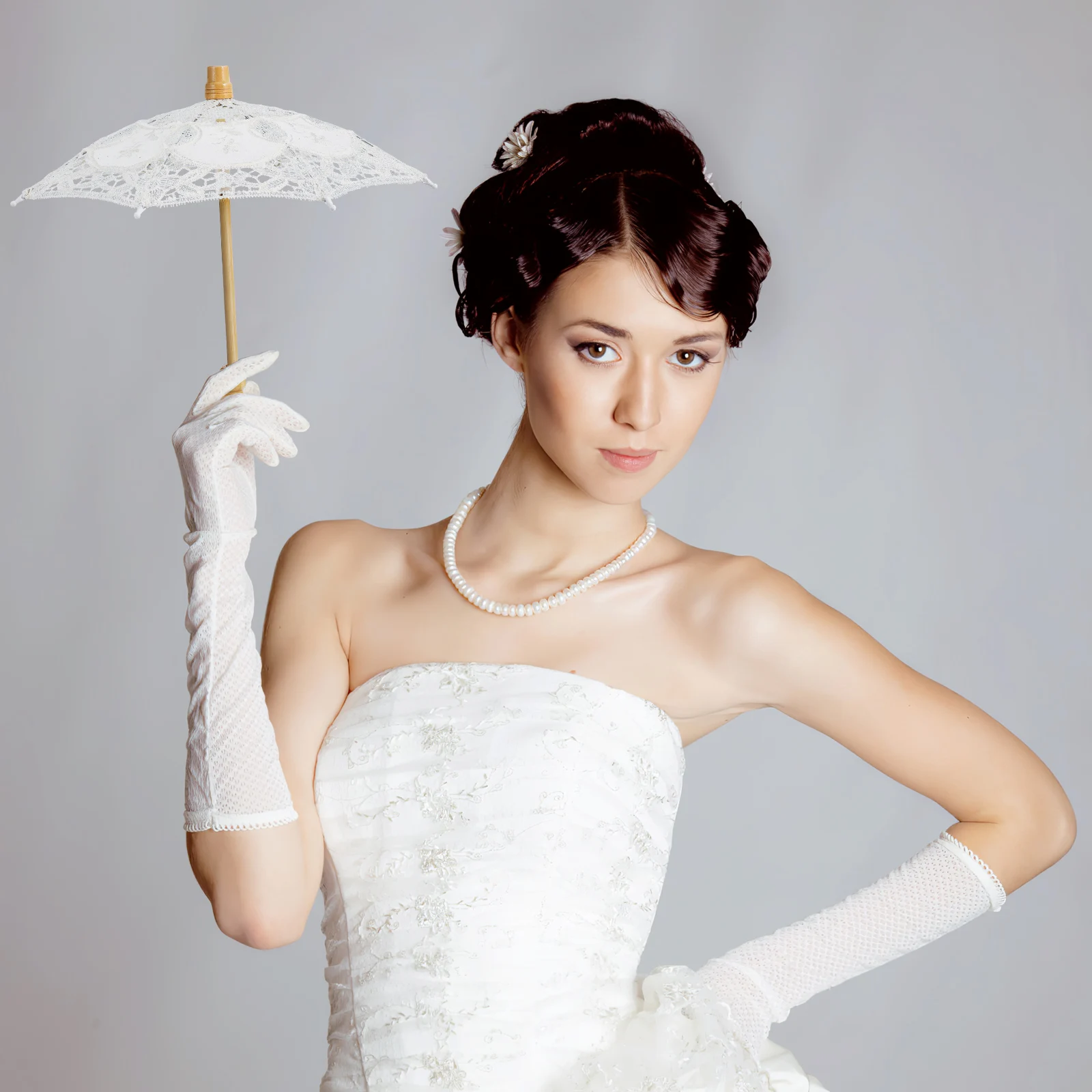 

Elegant Lace Bridal Parasol Wedding Photography Prop White Embroidery Umbrella Costume Decoration Kid Durable Ergonomic Handle