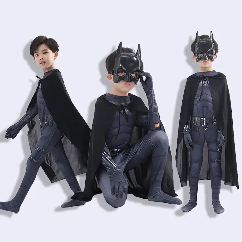 Cloak with Mask Costume Superhero Halloween Super Costume for Kids/Adult Children's Day Gift Black Man Jumpsuit