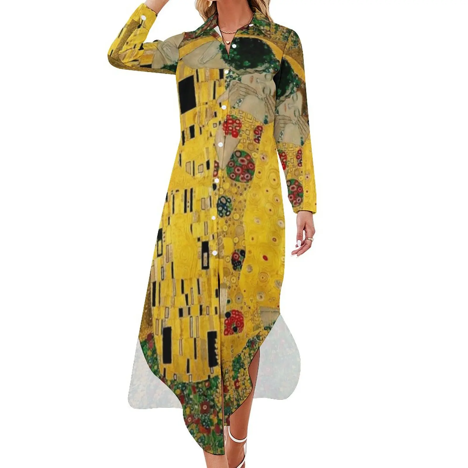 

The Kiss by Gustav Klimt Liebespaar - The Lovers Long Sleeved Shirt Dress Women's summer long dress elegant women's sets