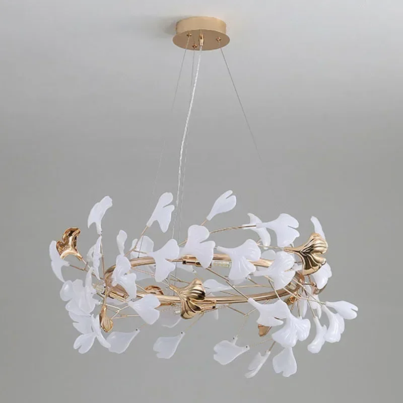 

Luxury Ginkgo Chandeliers LED Lustre Living Room Bedroom Restaurant Hotel Bar Ceiling Hanging Lamps Home Decor Lighting Fixture