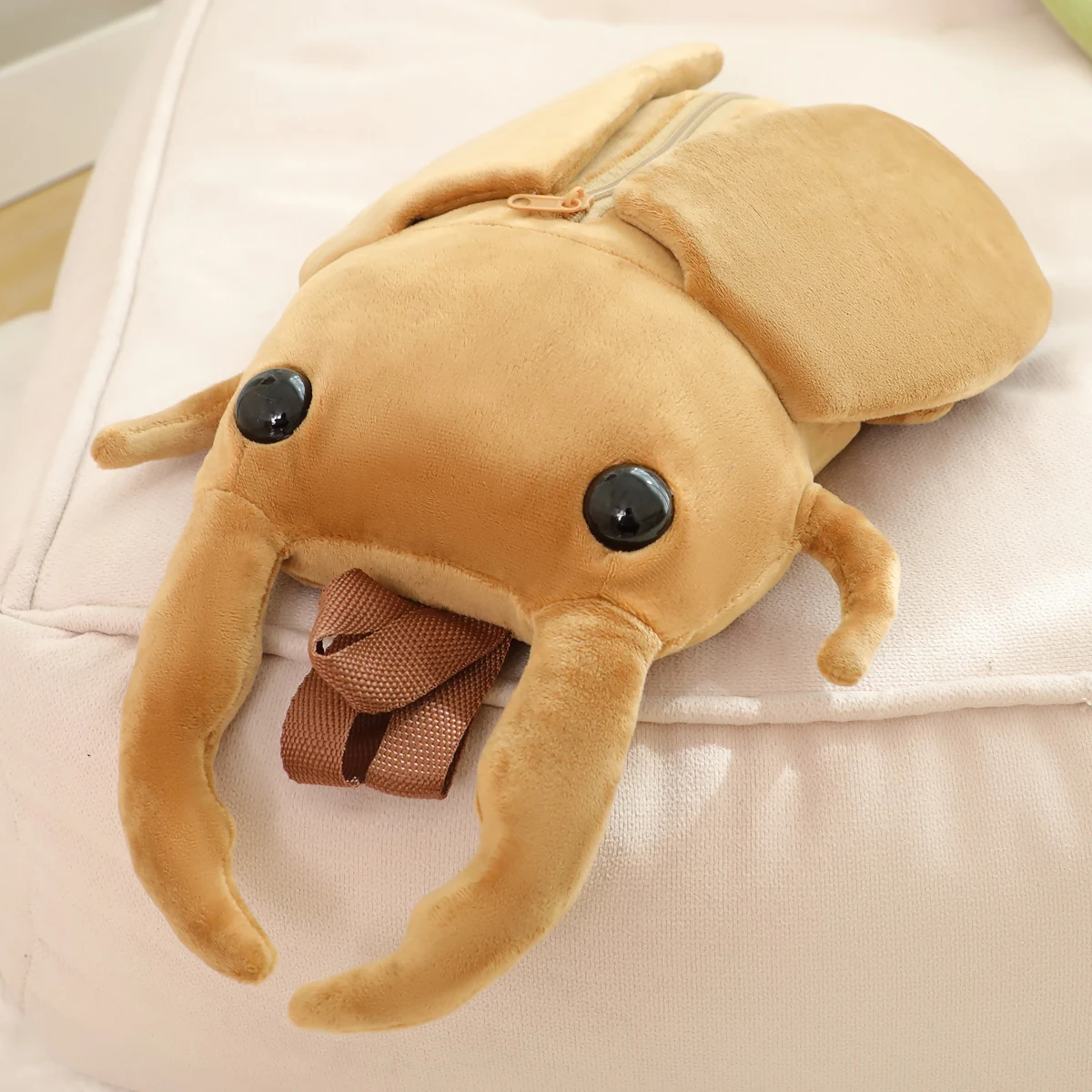 خنفساء وحيد القرن المسلحة المزدوجة، شوكة وحيد القرن ذات القرن الواحد، دمية الحشرات، حقيبة ظهر قطيفة، حشرة إبداعية لطيفة #5