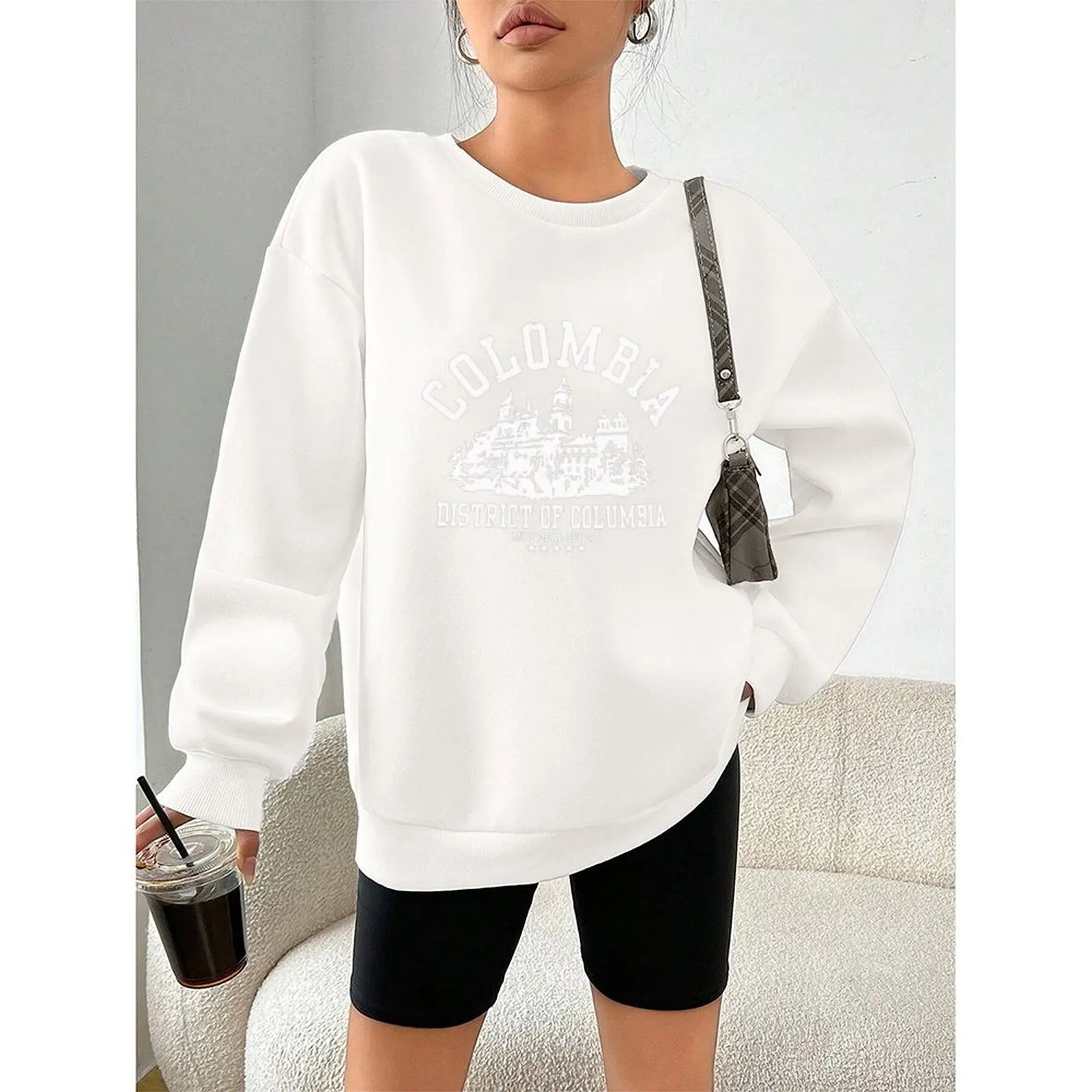 بلوفر برقبة دائرية سترة مخملية للارتداء اليومي سترة نسائية للخريف والشتاء برقبة دائرية وأكمام طويلة من البوليستر