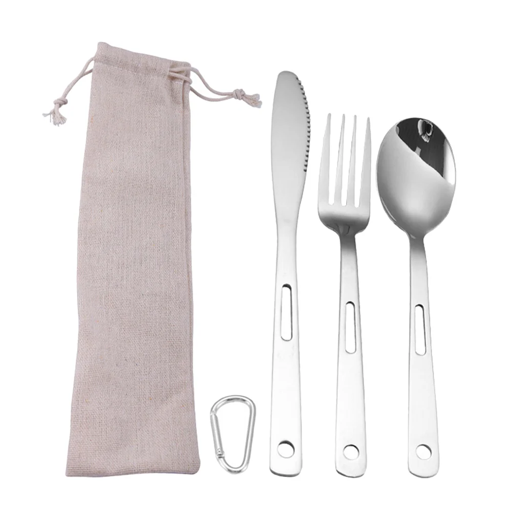 

5pcs Portable Camping Cutlery Set Stainless Steel Forks Spoons Knives ganizer Bag Lightweight Outdoor Hiking Picnic BBQ