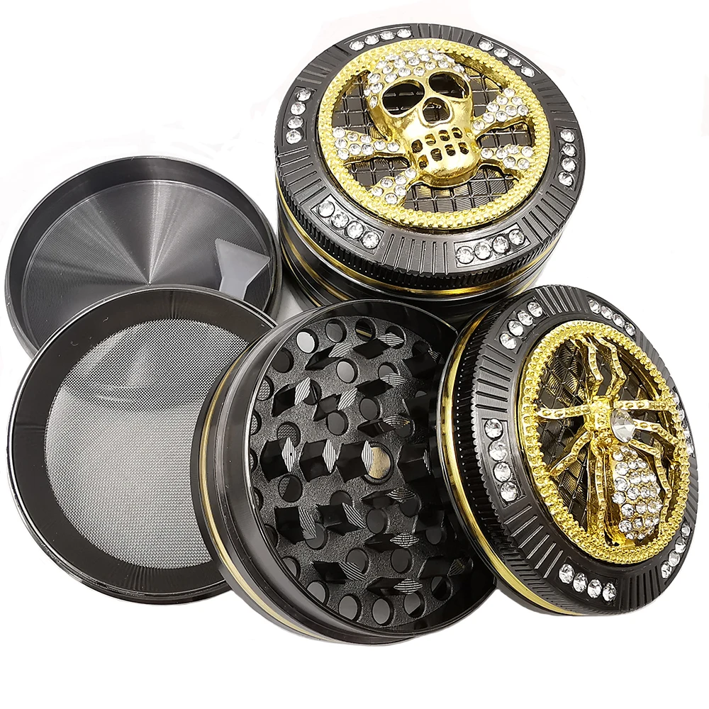 Spider Diamond 4-Layers Tobacco Herb Grinder Herbal Metal Golden Black 52mm Zinc Alloy Herb Smoke Crusher Cigarette Accessories