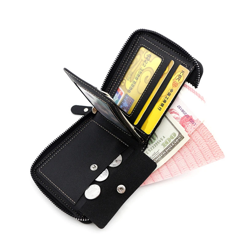 

Men's Short Wallet Retro Leather Zipper Wallet Large Capacity Multiple Card Sots Wallet Card Holder Coin Purse Zero Money Bag