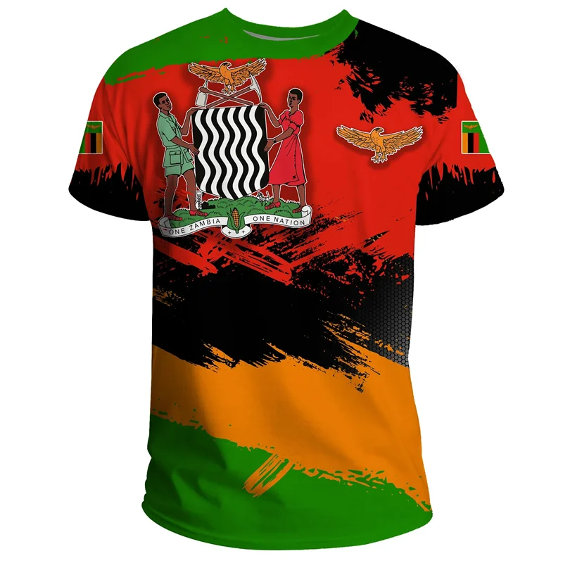 

Cool 3D Printed Zambia T Shirt For Men Coat Of Arms Graphics T-shirt Streetwear Short Sleeves Gym Fitness Round Neck Tees Tops