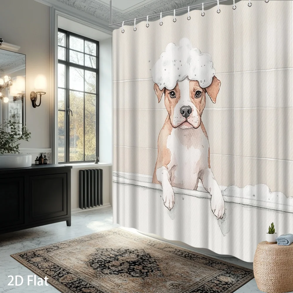 

Милая занавеска для душа с изображением щенка – очаровательный питбуль в мыльных пузырях, мультяшная иллюстрация на водонепроницаемом полиэстере, 12 крючков в комплекте.