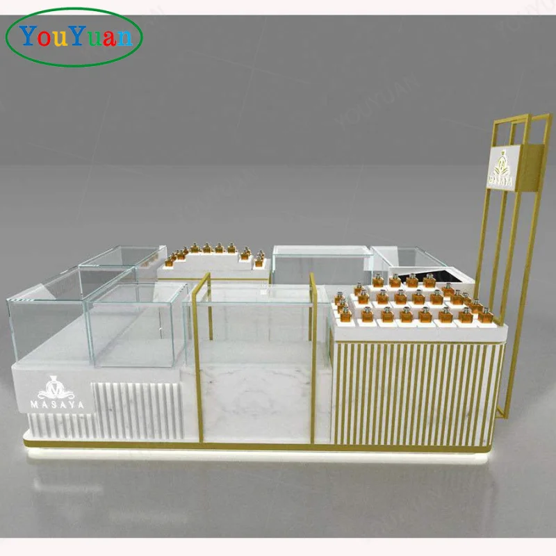 (Customized) 3D perfume kiosk stand display rack perfume shop counter design jewelery showcase display showcase