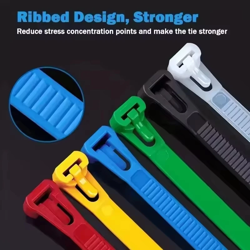 100PCS Reusable Self-Locking Nylon Cord Ties SecureFastening MixedColors Durable Flexible Ribbed Design for Indoor&Outdoor