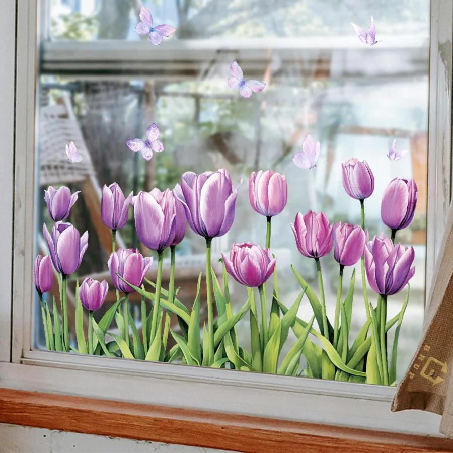 

Самоклеящаяся наклейка на окно с фиолетовой бабочкой для украшения ванной и спальни, съемная декоративная наклейка