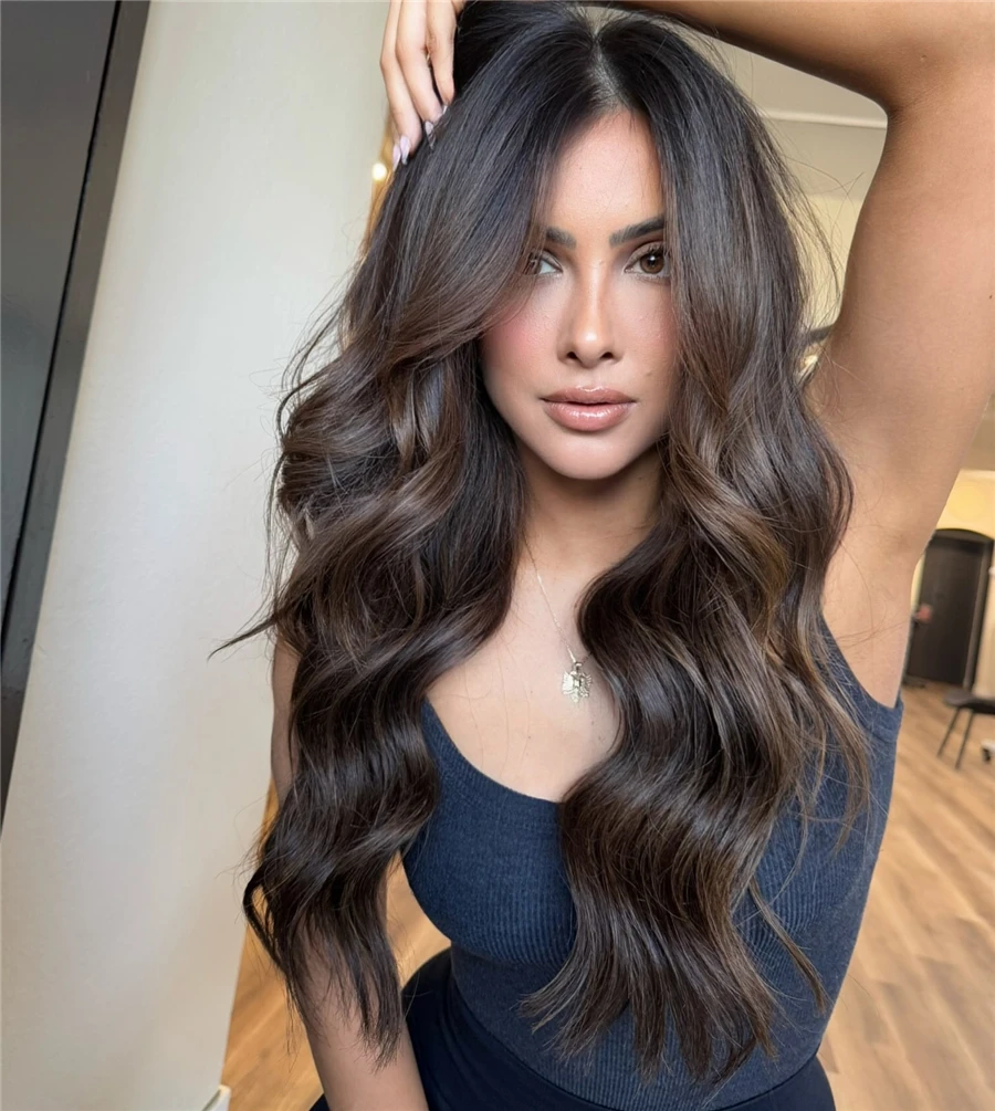 Glueless Top Lace Wig Wear and Go Synthetic Lace Front Wigs for Women Brown Highlights Body Wave Wig Middle Part Realistic Look